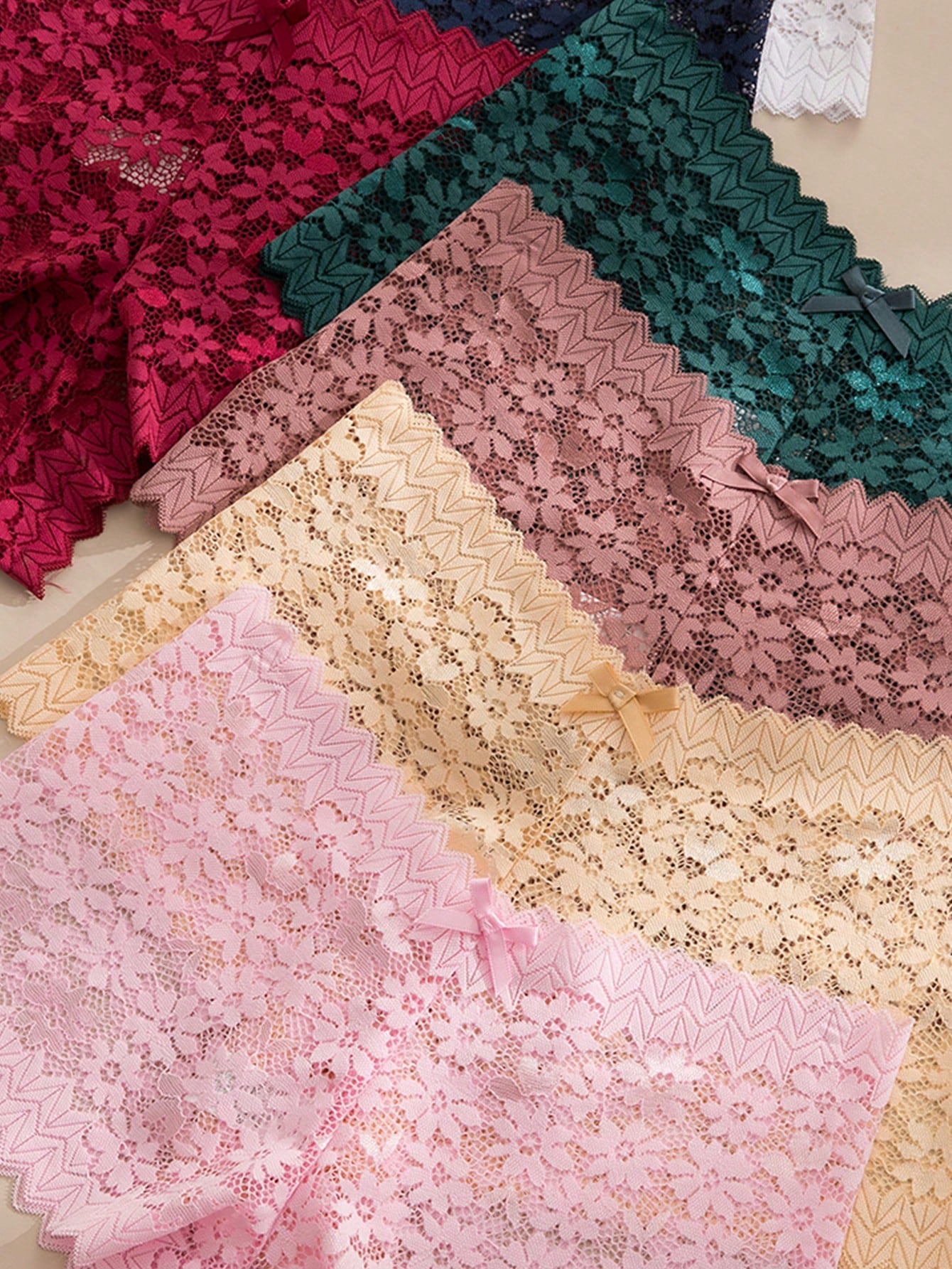 8Pcs/Set Seamless Sexy Lace See-Through Ladies Panties with Bowknot & Floral Pattern Lingerie Bowknot