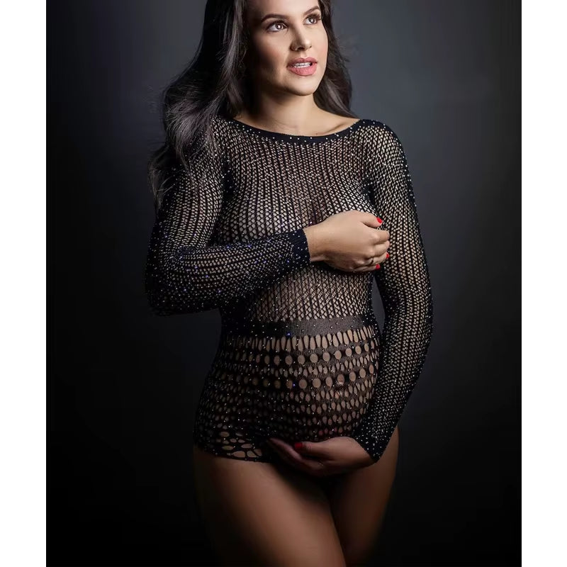 Bodysuit Rhinestones Maternity Body Cristal Maternity Pregnant Photo Shoot