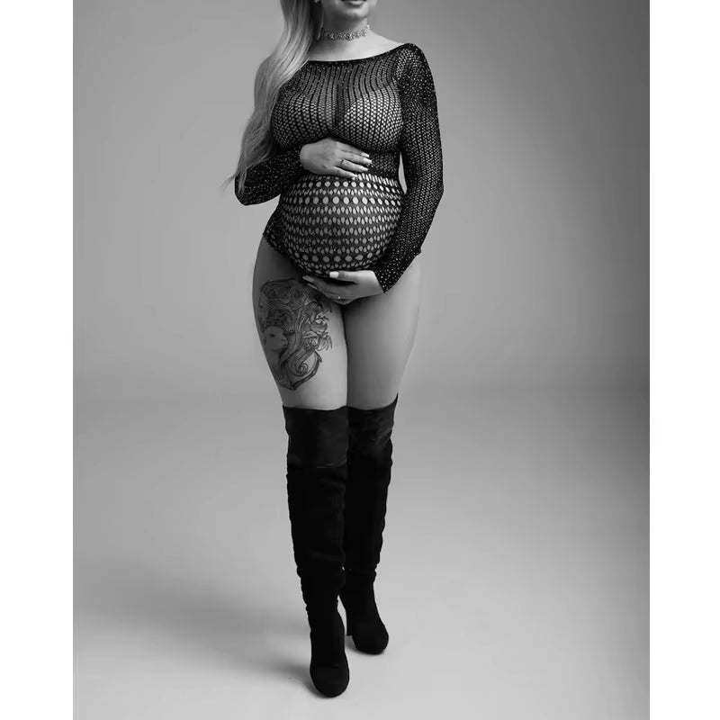 Bodysuit Rhinestones Maternity Body Cristal Maternity Pregnant Photo Shoot