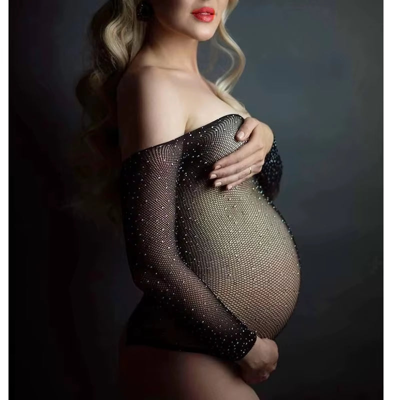 Bodysuit Rhinestones Maternity Body Cristal Maternity Pregnant Photo Shoot