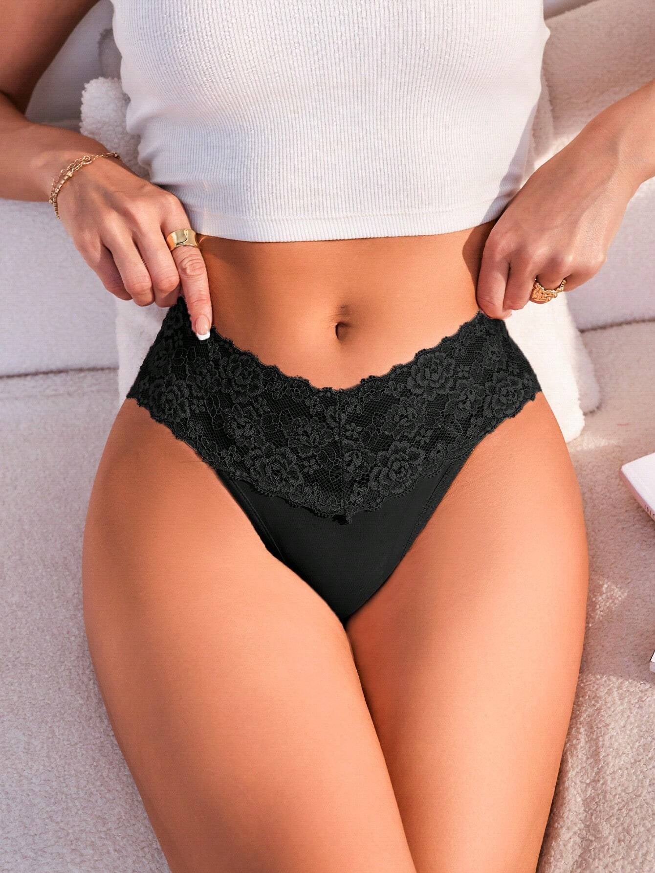 3Pcs Sexy Contrast Lace Multi-Colored Women'S Thong Set Lingerie