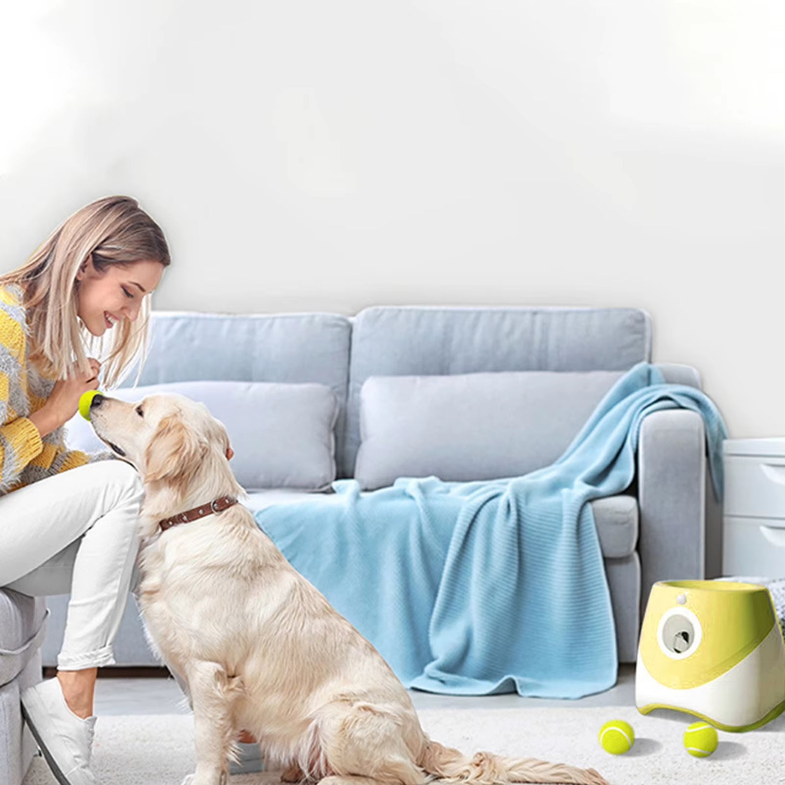 Dog Automatic Ball Launcher Rechargeable 3 Modes Built in 2200Mah Rechargeable Interactive Indoor Outdoor Pet Ball Thrower