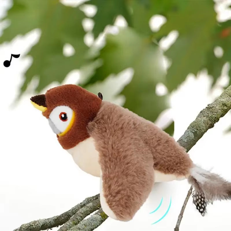 Chirping Bird Cat Toy Simulated Bird Interaction Toy Sparrow USB Rechargeable Flying Bird Cat Toys for Indoor Cats