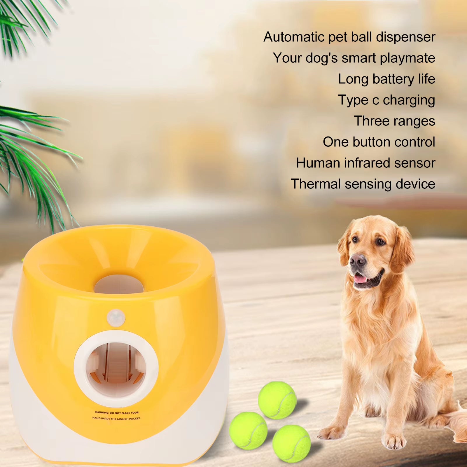 Dog Automatic Ball Launcher Rechargeable 3 Modes Built in 2200Mah Rechargeable Interactive Indoor Outdoor Pet Ball Thrower